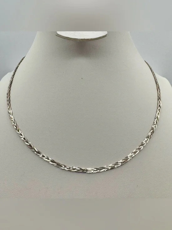 Elegant Vior Sterling Silver Multi Strand Woven Chain Necklace 15.5”