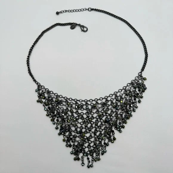 Express Black Chain Crystal Fringe Bib Statement Necklace
