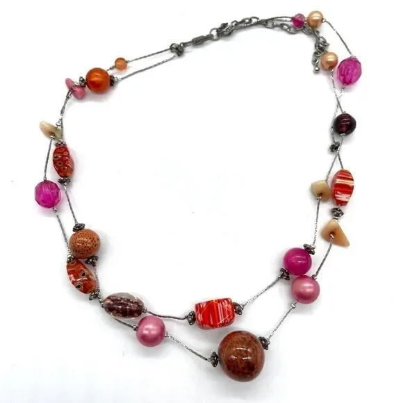Double SilverTone Chain mixed semi precious stones
