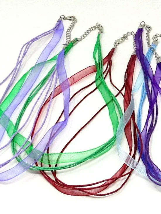 10 Ribbon Necklaces Assorted Colors Choker Organza 3 Cords 18-20 inch Adjustable