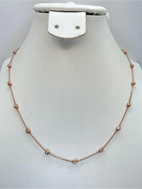 925 Italy Rose Gold Plated Sterling Silver Satellite Ball Necklace Minimalist