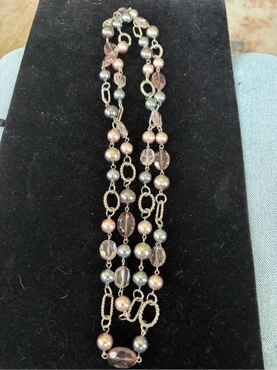 Lia Sophia Pink and Gray Multi-Strand Beaded Necklace
