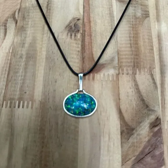 Elegant Silver and Blue opal Pendant Necklace