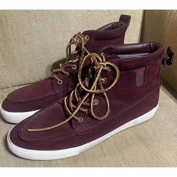 Polo Ralph Lauren Tavis Mens Burgundy Suede Moc Toe Chukka Boots Size 11.5 D