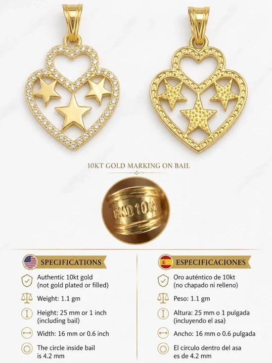 10kt Gold Heart & Star Pendant Necklace - Gold