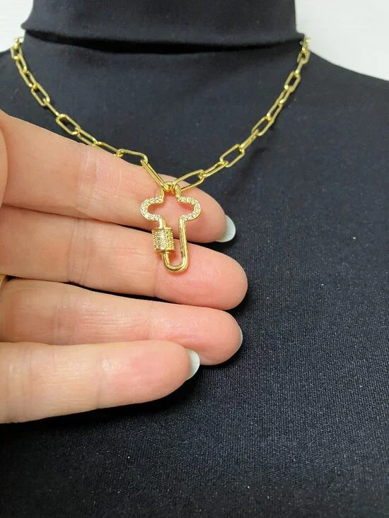 CROSS Cubic Zirconia Pendant on 18-inch Brass Paper Clip Chain Brand New