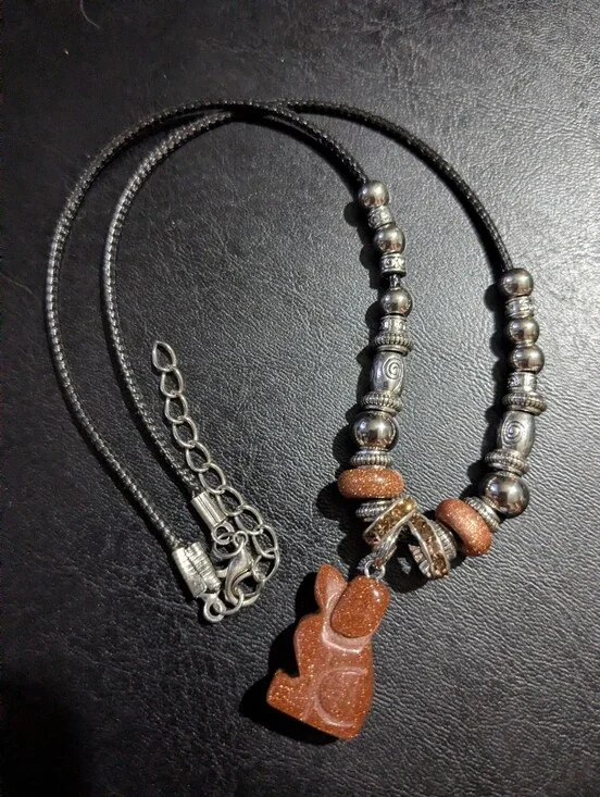 Hand Carved Sandstone 'Man's Best Friend's Dog Pendant Beaded Necklace