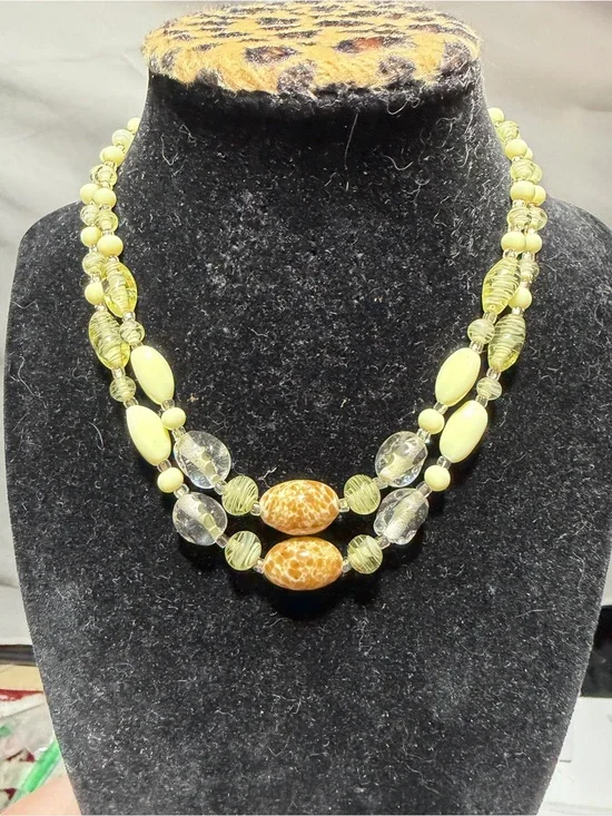 Vintage Japan 2 Strand Beaded Statement Necklace MCM