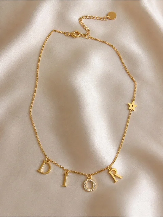Dior Gold Letter Charm Necklace with Pavé O and Star Accent