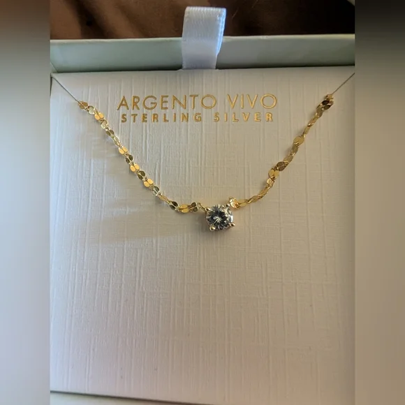 1.0ctw White Sapphire Necklace. Sterling silver, gold tone