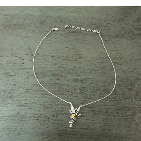 Disney Tinker Bell Silver Tone Fairy Pendant Adjustable Necklace Peter Pan