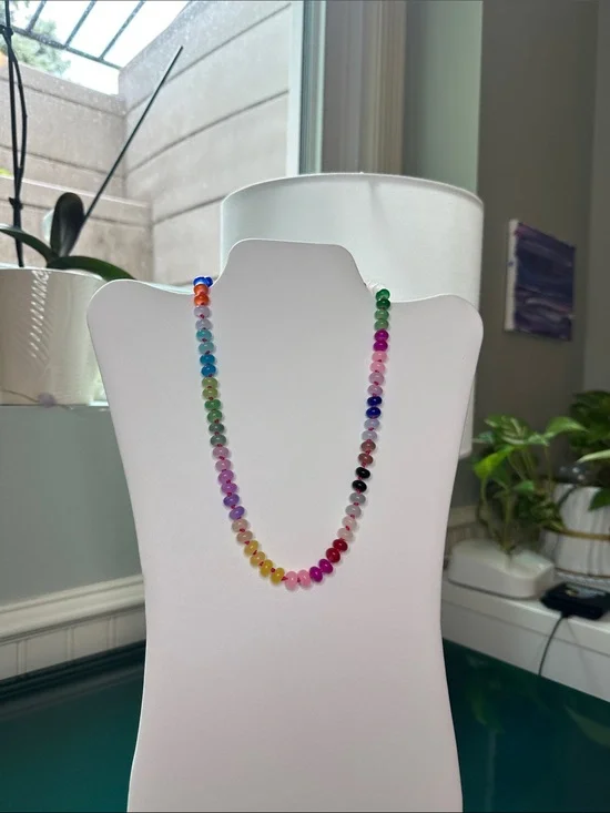 Handmade Multicolor Glass Beaded Necklace - Vibrant Rainbow Women Jewelry