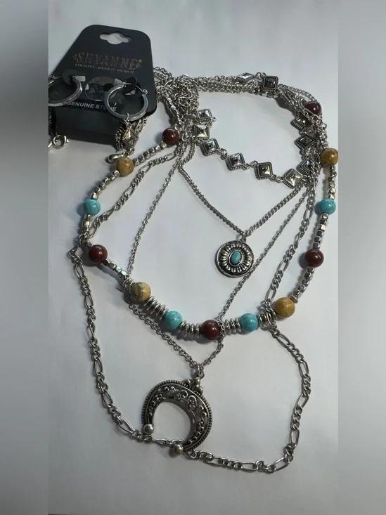 Shyanne Multi-Strand Boho Necklace with Turquoise, Brown & Tan Beads