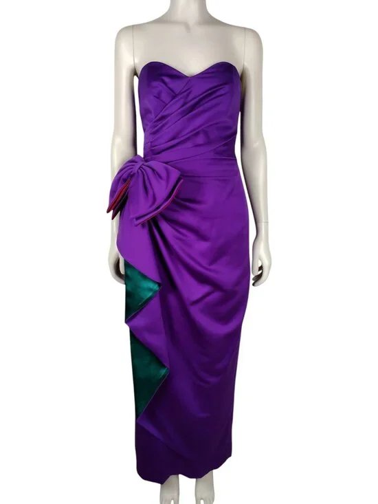 Vintage 1980s AJ Bari Purple Satin Strapless Evening Gown and Shawl Set Size 0