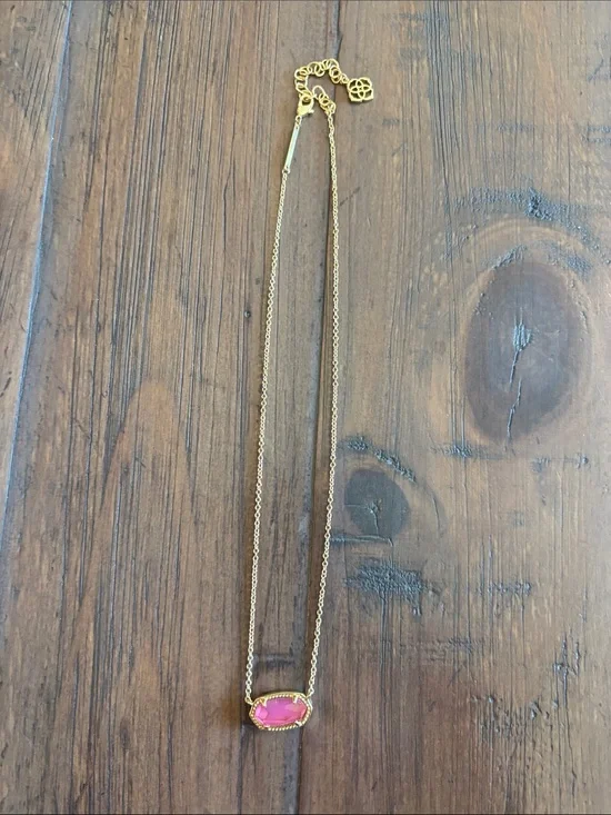 Kendra Scott Gold Necklace with Pink Oval Stone