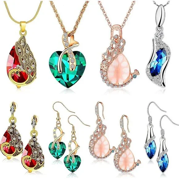 4-Piece Peacock Jewelry Set for Women - Crystal Necklace & Earrings for Gifts