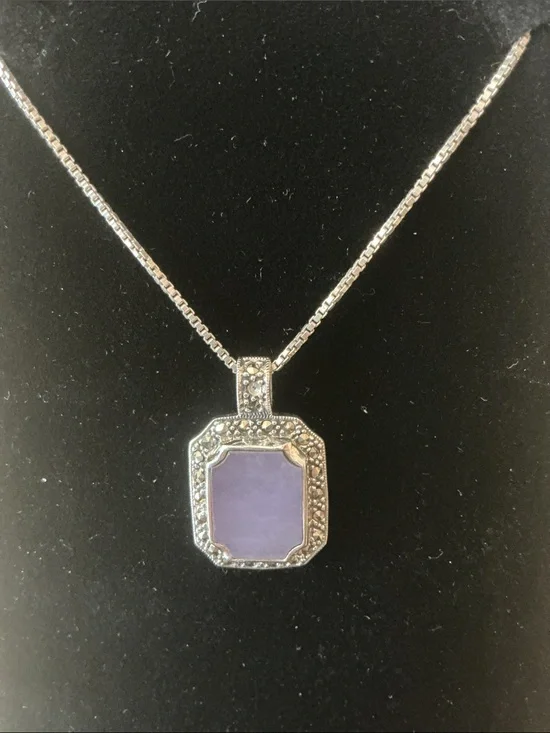 Sterling Silver Purple agate Pendant Necklace - Elegant Faceted Stone