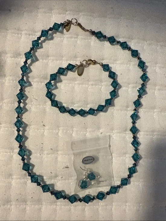 Teal Crystal Necklace and Bracelet Set with Earrings - Sparkling Teal Jewelry