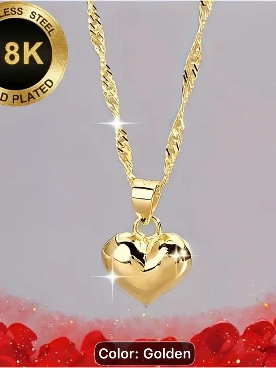 High-quality 316L Gold pleated Heart Pendant Necklace - Women Jewelry