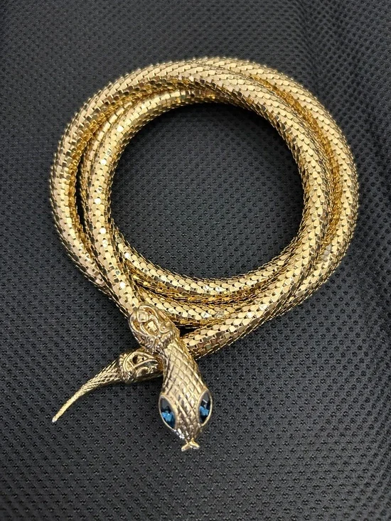 DL AULD Vintage Gold Mesh Snake Belt or Necklace - Blue Eyes c1970-80’s