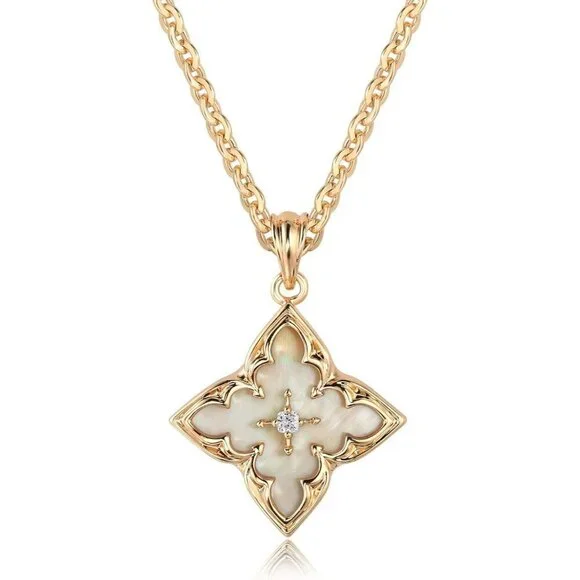 Gold Clover Necklace for Women - 14K Gold Plated CZ Pendant, Adjustable Choker