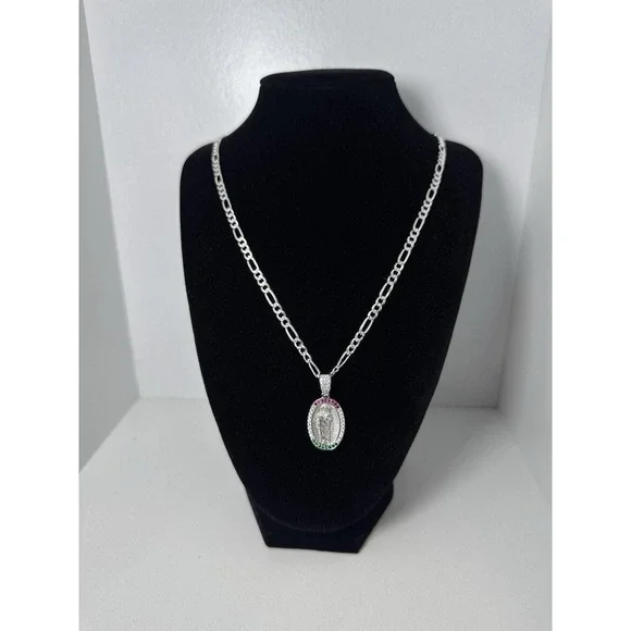 Cadena Tejido Fígaro Con Dije De San Judas Tadeo De Plata 925 - 22 Inch