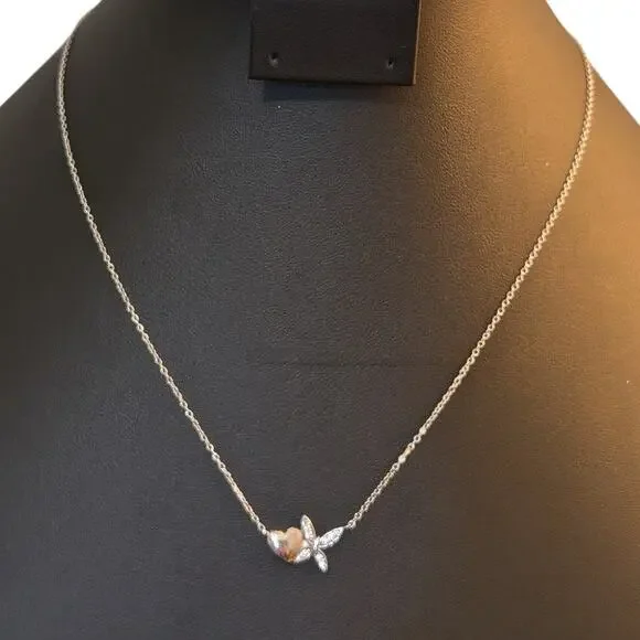 LA CN 925 Sterling Silver Two Tone Heart & CZ Butterfly 16