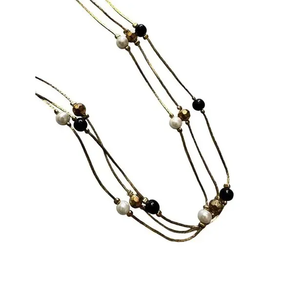 White, Black and Gold Three Strand Necklace