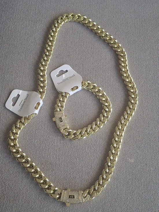 Gold-Tone Cuban Link Necklace & Bracelet Set
