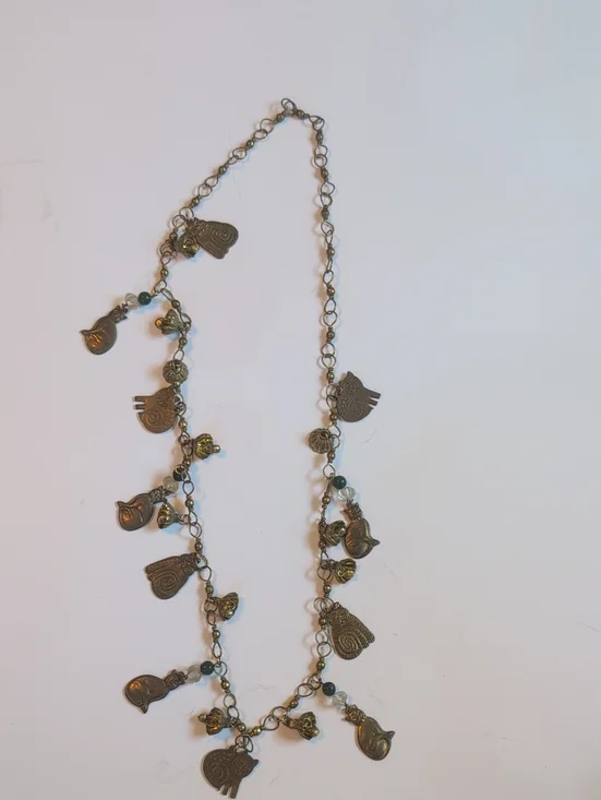 Vintage Laurel Burch Cat Charm Necklace - Antique Brass Tone