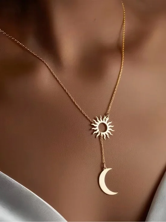 NEW! Elegant Gold Sun and Crescent Moon Lariat Necklace. Sun & Moon ☀️🌙 A6-211