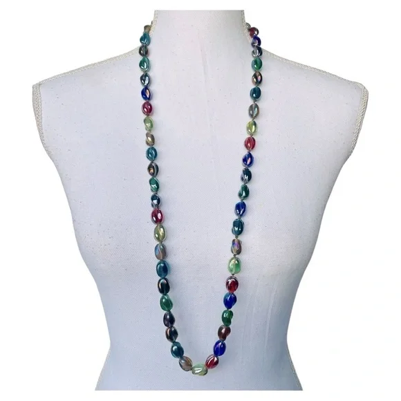 Charming Charlie Multicolor Glass Beaded Long Necklace and Earring Set NWT