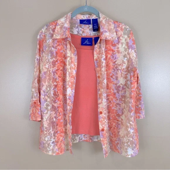 JH Collectibles Pastel Multi Floral Botanical Womens Shirt Set MP Lightweight