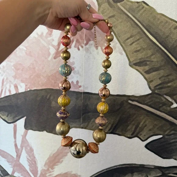 Unique Gold bohemian Tibetan Style Necklace Adjustable multicolor ball beads