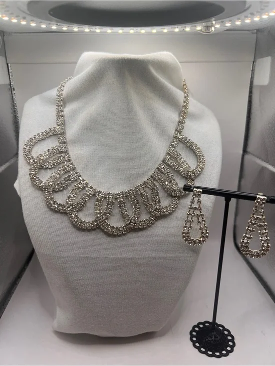 Bridal rhinestone choker necklace and matching earrings set
