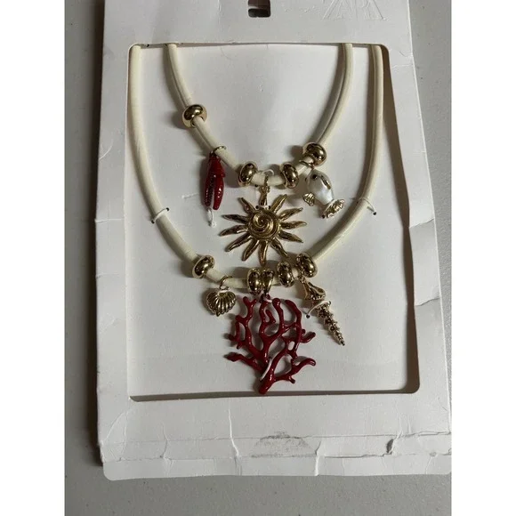 Zara Beach Necklace Vacation‎ Resort Bohemian Nautical Coral Fish Sun Shell 2