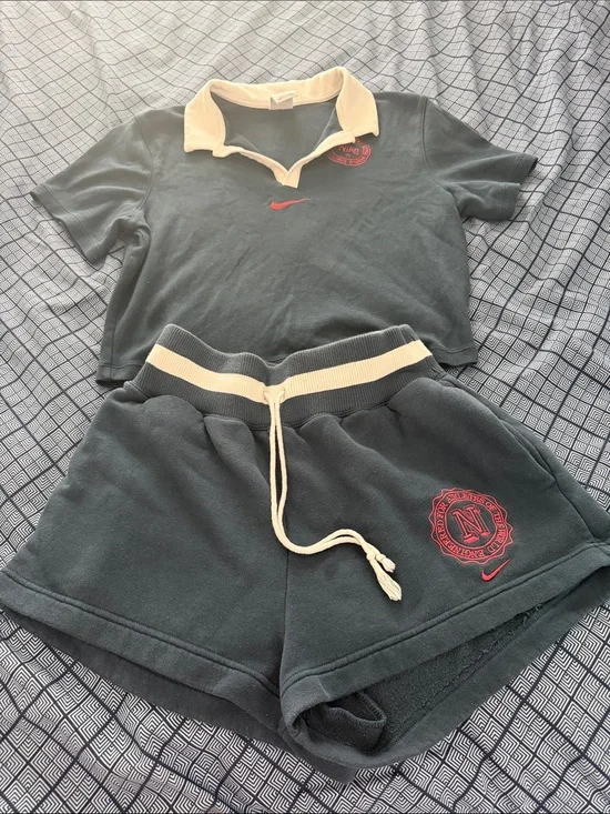 Nike Dark blue Polo & Shorts Set with Cream Trim and Red Logo