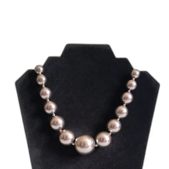 Silver Toned Chunky Acrylic Graduated Beaded Single Strand Statement Necklace