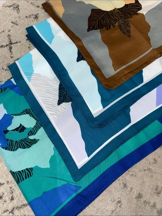 Set of Matching Rose Patterned Scarves in Teal, Blue, Aqua & Brown