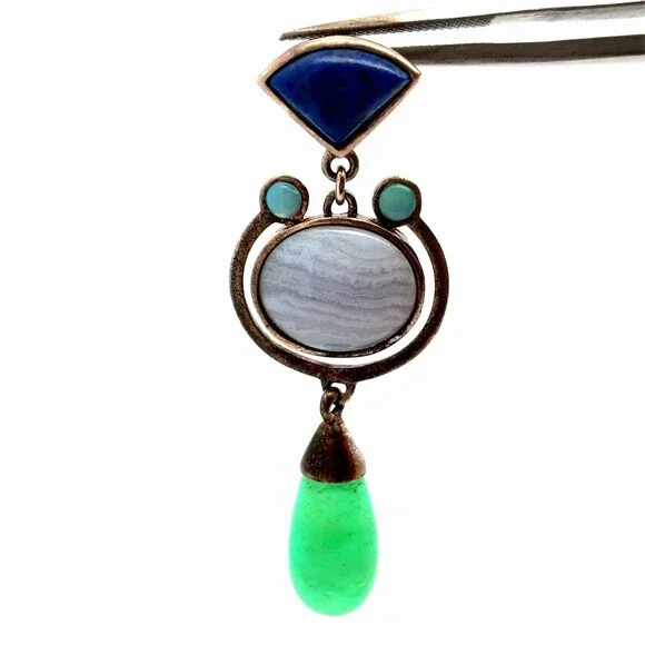 Designer Whitney Kelly 925 Sterling Silver Multi Gemstone Statement Drop Pendant