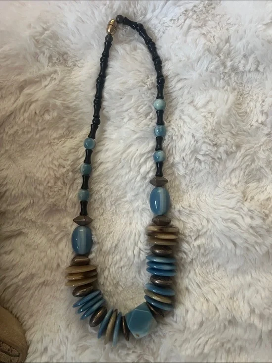 Light Blue and Tan Beaded Statement Necklace