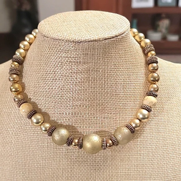 Dauplaise Gold Tone Beaded Choker Vintage Necklace