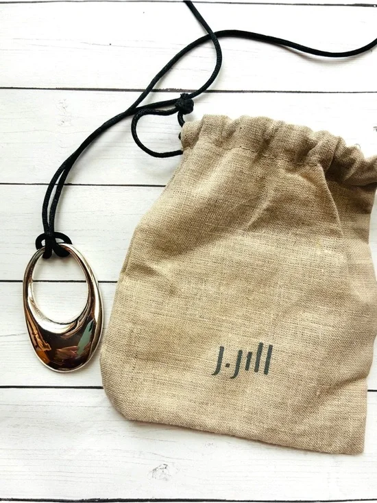 NEW NWOT J. Jill Silver Minimalist Pendant Black Silk Slide Cord Necklace