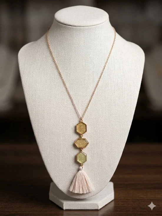 Gold modern geometric Tassel Pendant Necklace - Women Jewelry