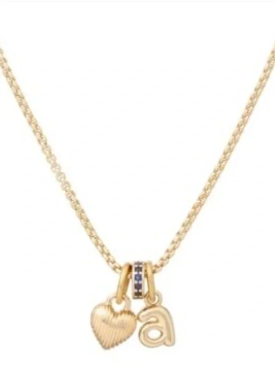 NWOT Roxanne Assoulin Gold Puffy Heart and 'A' Initial Charm Necklace