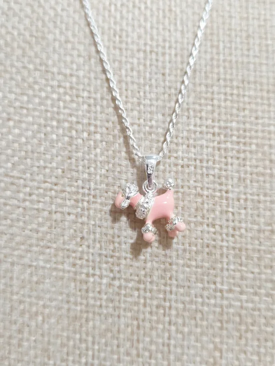 Silver Pink Poodle Pendant Necklace - Women Jewelry