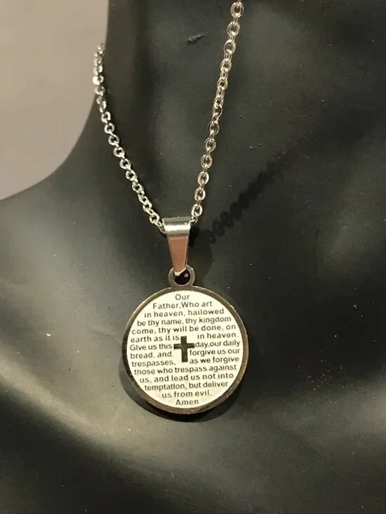 Lord's Prayer Pendant Necklace + Stainless Steel 18-inch Chain NEW