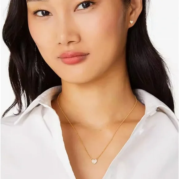 Kate Spade Yours Truly Boxed Rose Gold Dainty Pave‎ Necklace and Earring set New