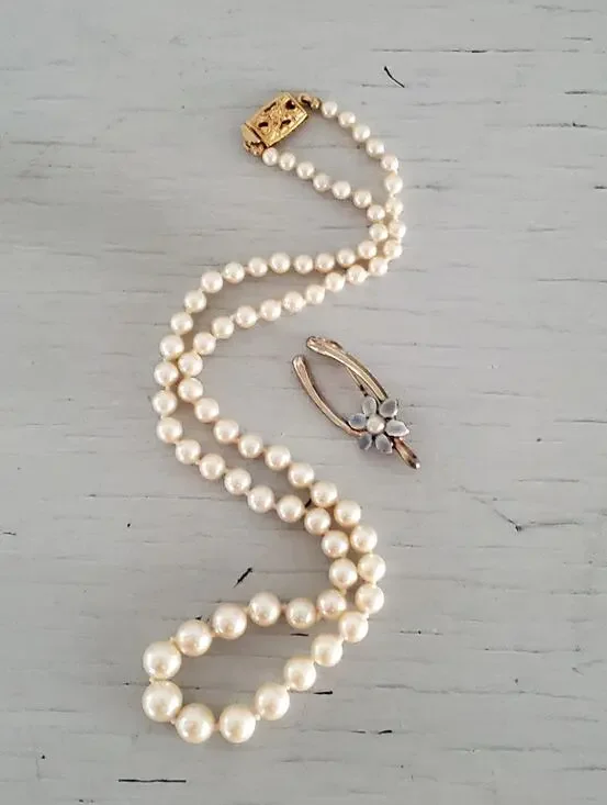 Vintage Monet Faux Graduated Pearl Necklace and Faux Pearl Wishbone Brooch Set
