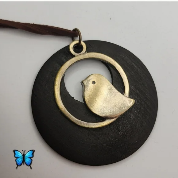Bird Wood Necklace with Leather Cord Perfect for Fall Wardrobe